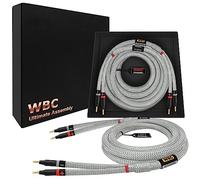WORLDS BEST CABLES Câble de haut-parleur Hi-Fi Audiophile de qualité supérieure avec fiches banane dorées et gaine en tweed argenté 3 m