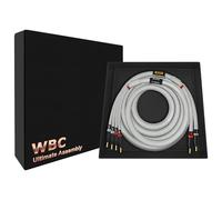 WORLDS BEST CABLES Câble de haut-parleur unique bi-fil pour canal central avec fiches banane dorées et gaine en tweed argenté Eminence 2,4 m 9 AWG