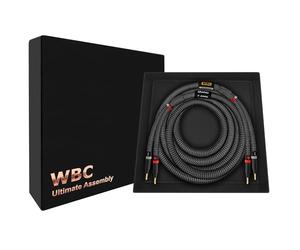 WORLDS BEST CABLES Câble de haut-parleur unique Hi-Fi pour canal central avec fiches banane dorées Eminence et gaine en tweed carbone 3 m 7 AWG