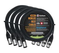 WORLDS BEST CABLES Gotham GAC-4/1 Lot de 4 câbles de microphone symétriques mâles vers femelles à double blindage avec connecteurs XLR argentés Amphenol AX3M et AX3F Argenté 3,7 m