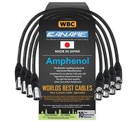 Worlds Best Cables Lot de 4 câbles de micro équilibrés Canare L-4E6S, mâle/femelle 0,3 m avec connecteurs XLR Amphenol AX3M et AX3F Argenté
