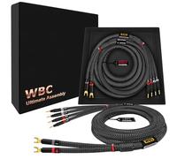 WORLDS BEST CABLES Paire de câbles de haut-parleur bi-fil OFC ultra pur pour audiophile HiFi avec 2 fiches Eminence Gold Spade (x2) & Banana (x4) et gaine en tweed carbone 3 m