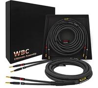 WORLDS BEST CABLES Ultimate Câble de haut-parleur Hi-Fi ultra pur OFC avec fiches banane dorées Eminence et gaine en tweed carbone 2 m