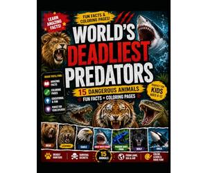 World's Deadliest Predators: Fun Facts & Coloring Book for Kids Ages 6-12: Explore 15 Dangerous Animals Including Sharks, Tigers, Cobras, Crocodiles, ... Through Fun Facts and Coloring Activities