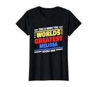 World's Greatest Melissa Funny Melissa Nom T-Shirt Graphique avec Valeur, Femme, Noir, M