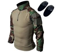 WorldShopping4U Hommes BDU Tournage Combat Manche Longue Camo Chemise avec Coude Coussinet Woodland Camo pour Militaire Armée Airsoft WL