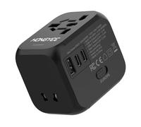 Worldwide Universal Travel Adapter, Adaptateurs pour l'international avec USB A et 2 USB C PD 20W, 2500W AC avec Double fusible, for USA, UK, Germany, China, Japan and Many Other Countries