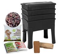 Worm Café, Lombricomposteur 3 Plateaux I 1kg de vers de Compost I Kit Complet I Grande capacité 96 litres