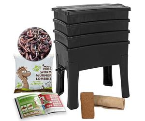 WormBox I Worm Café, Lombricomposteur 3 Plateaux I 500gr de vers de Compost I Kit Complet I Grande capacité 96 litres