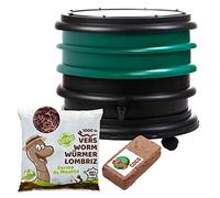 WORMbox | Lombricomposteur 2 Plateaux Vert Foncé + 500gr de vers de Compost + 1 Bloc Coco | 32 litres | Compostez Vos déchets organiques, Les vers de Terre/lombrics produisent du lombricompost