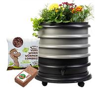 WORMbox | Lombricomposteur 3 Plateaux Gris + Jardinière + 500gr de vers de Compost + 1 Bloc Coco | 48 litres | Compostez Vos déchets organiques, Les vers de Terre/lombrics/lombricompost