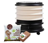 WORMbox | Lombricomposteur 3 Plateaux Ivoire + 250gr de vers de Compost + 1 Bloc Coco | 48 litres | Compostez Vos déchets organiques, Les vers de Terre/lombrics produisent du lombricompost