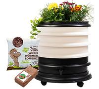 WormBox | Lombricomposteur 3 Plateaux Ivoire + Jardinière + 250gr de vers de Compost + 1 Bloc Coco | 48 litres | Compostez Vos déchets organiques, Les vers de Terre/lombrics/lombricompost