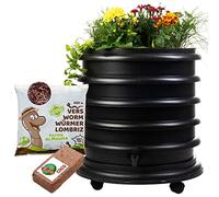 WORMbox | Lombricomposteur 3 Plateaux Noir + 1 Jardinière + 250gr de vers de Compost + 1 Bloc Coco | 48 litres | Compostez Vos déchets organiques, Les vers de Terre/lombrics/lombricompost
