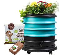WORMbox | Lombricomposteur 3 Plateaux Turquoise + Jardinière + 250gr de vers de Compost + 1 Bloc Coco | 48 litres | Compostez Vos déchets organiques, Les vers de Terre/lombrics/lombricompost