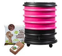 WormBox | Lombricomposteur 4 Plateaux Fushia + 1kg de vers de Compost + 1 Bloc Coco | 64 litres | Compostez Vos déchets organiques, Les vers de Terre/lombrics produisent du lombricompost