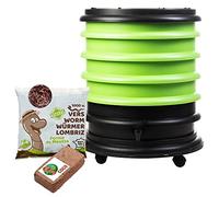 WORMbox | Lombricomposteur 4 Plateaux Vert Anis + 500gr de vers de Compost + 1 Bloc Coco | 64 litres | Compostez Vos déchets organiques, Les vers de Terre/lombrics produisent du lombricompost