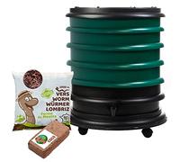 WORMbox | Lombricomposteur 4 Plateaux Vert Foncé + 1kg de vers de Compost + 1 Bloc Coco | 64 litres | Compostez Vos déchets organiques, Les vers de Terre/lombrics produisent du lombricompost