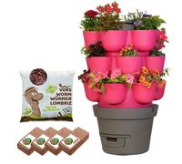 Moutta | WORMgarden Fuchsia 3 jardinières + 500gr de vers de Compost | Jardin Potager Vertical avec lombricomposteur | Cultivez Vos Fruits et légumes | Créez Votre Potager et recyclez Vos déchets