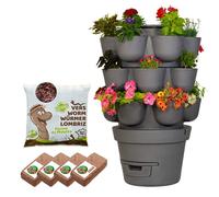 Moutta | WORMgarden Gris 3 jardinières + 500gr de vers de Compost | Jardin Potager Vertical avec lombricomposteur | Cultivez Vos Fruits et légumes | Créez Votre Potager et recyclez Vos déchets