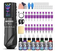 Wormhole machine a tatouer 7 Coups réglables Puissance 2300 mAh machine Tatouage Mode normal/Jump-Start/Dot Affichage numérique LED kit tatouage debutant complet WTK381