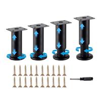 Worown Lot de 4 pieds de meubles réglables (12 à 18 cm), noirs, avec tournevis et 20 vis, pieds de meubles réglables en hauteur en acier pour meuble TV, canapé, armoire, table et bureau