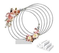 Worown Lot de 6 centres de table en métal de 20 cm avec support en bois pour table, anneaux de couronne en argent pour faire des décorations de couronne de table de mariage