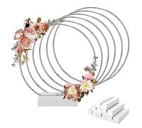 Worown Lot de 6 centres de Table en métal de 25 cm avec Support en Bois pour Table, Anneaux de Couronne en Argent pour Faire des décorations de Couronne de Table de Mariage