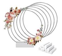 Worown Lot de 6 Cerceau Floral en Métal Argent 30 cm avec Support en Bois, Cerceau Floral pour Mariage, Cérémonie, Anniversaire, Fête