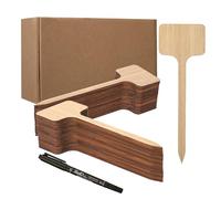 Worown Lot de 60 étiquettes pour plantes en bambou respectueuses de l'environnement, extra longues, en forme de T, durables, avec marqueur à huile noir, double pointe, imperméables (H x l) : 18 x 6 cm