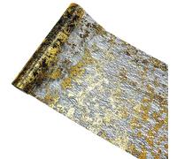 Worparsen Chemin de table à paillettes métallisées - Longue nappe de table bronzée scintillante - Pour mariage et salle à manger - Rouleau de chemin de table en maille d'aluminium - Noir et doré