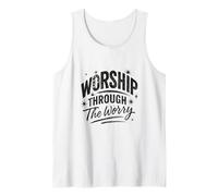 Worship Through The Worry Retro Distressed Lettering Débardeur
