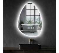 Worshow Miroir de Salle de Bain avec Éclairage 50 x 70 cm, Miroir LED en Forme de Goutte avec Anti-Buée, Dimmable, 3 Températures de Couleur, Réglage de L'heure, Fonction Mémoire, Capteur Tactile