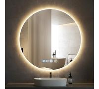 Worshow Miroir de Salle de Bain avec Éclairage 60 x 60 cm, Miroir LED Circulaire avec Anti-Buée, Dimmable, 3 Températures de Couleur, Réglage de L'heure, Fonction Mémoire, Capteur Tactile
