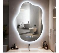 Worshow Miroir de Salle de Bain avec Éclairage 70 x 50 cm, Miroir LED en Forme de Nuage avec Anti-Buée, Dimmable, 3 Températures de Couleur, Réglage de L'heure, Fonction Mémoire, Capteur Tactile