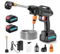 Worshow Nettoyeur Haute Pression sans Fil, Nettoyeur Haute Pression Portable 21V avec 2 x 3000mAh Batteries, 6 en 1 Buse de Pulvérisation & 5m Tuyau pour Nettoyer Sols, Voitures, Jardins