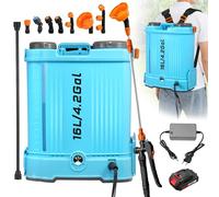 Worshow Pulvérisateur à pression 16 l, 21 V 100 PSI, puissant, avec batterie, compatible avec 6 buses de pulvérisation, bandoulière réglable, tige rétractable, voyant lumineux pour pelouse, désherbage