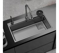 Wortat Évier de cuisine en acier inoxydable 304 à cuve unique avec rondelle de tasse pressurisée, planche à découper et encastrable sous support extractible (68 x 46 cm)