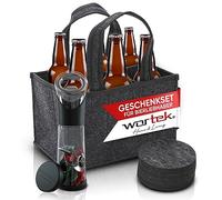 wortek Coffret cadeau pour homme - Sac à main en feutre avec 6 compartiments - Décapsuleur avec récipient de récupération - Lot de 6 verres - Cadeaux amusants pour les hommes et les amateurs de bière