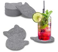 wortek - Dessous de verre en feutre aspect chat - Lot de 8 dessous de verre en feutre pour tasses, verres, gobelets et boissons froides et chaudes - Ø 10 cm lavables (gris clair)
