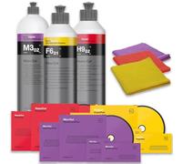 wortek Kit de polissage avec tampon en mousse assorti et chiffon de polissage : Heavy Cut + Fine Cut + Micro Cut Koch Chemie Polishes (3x tampon 126 mm + polish 250 ml + chiffons de polissage)