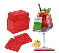 wortek Lot de 10 dessous de verre rectangulaires en feutre - Rouge - Avec boîte - Lavable - 10 cm