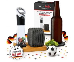 wortek Ouvre-bouteille avec récipient de récupération + Set de sous-verres en feutre avec support - Gadgets de cuisine - Set de sous-verres - Ouvre-bières - Ouvre-bouteilles de bière - Cadeau pour