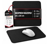 Wortek Tapis de Souris Petit 24 x 20 cm - Sous-Main Noir de Bureau en Néoprène - Bords Cousus - Base en Caoutchouc Antidérapant