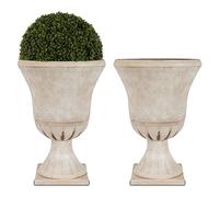 Worth Lot de 2 Pots de Fleurs Ronds Classiques en résine pour Plantes d'extérieur, Arbre, 55,9 cm de Haut, Beige Traditionnel, Porche, 38,1 cm de diamètre, Grande Imitation Pierre décorative pour