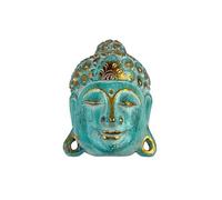 Woru Masque de Bouddha Mural, Bois Albesia, Turquoise, 25 cm | Masque de Bouddha Mural, Bois Albesia Finition Turquoise Patinée, Sculpté à la Main à Bali, 25 ou 35 cm
