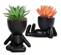 WoRuyKot Paquet de 2 Plantes de Cactus Succulentes Plantes Grasses en Céramique Noire, Petites Fleurs Bonsaï Artificielles Mignonnes en Pot pour la Décoration du Bureau et du Salon