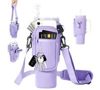 WoRuyKot Stanley Cup Porte-bouteille d'eau avec compartiment pour téléphone portable et bandoulière réglable, convient pour la randonnée, la course, le cyclisme (violet)
