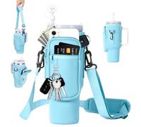 WoRuyKot Stanley Cup Porte-bouteille d'eau avec compartiment pour téléphone portable et bandoulière réglable, convient pour la randonnée, la course, le cyclisme (bleu ciel)