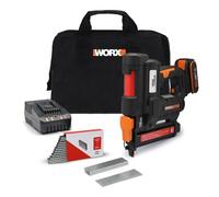 WORX Agrafeuse Sans Fil 20V WX844, chargeur 100 pièces, 18Ga, agraphes 10/40 mm, 2 Modes de Tir, Déblocage Sans Outil, réglable, livrée avec 1 batterie 2Ah, chargeur rapide et 200 Agrafes